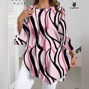 Women's Pink and Black Abstract Top